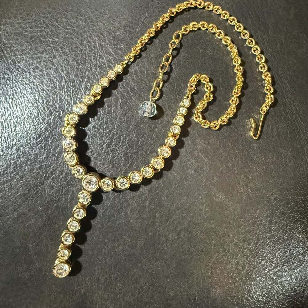 Vint Swarovski Crystal Bezel Gold Plated Lariat necklace with markers Mark